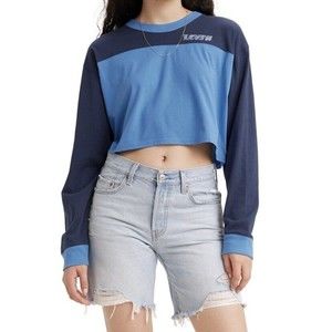 NWT Women's Levi's Graphic Crop Color Block Raglan Cotton Long Sleeve Tee Sz XXL